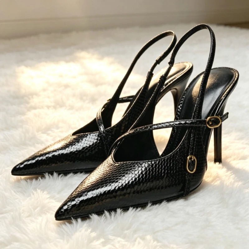 Slingback Heel Formal - Sexy dedo do pé apontado texturizado