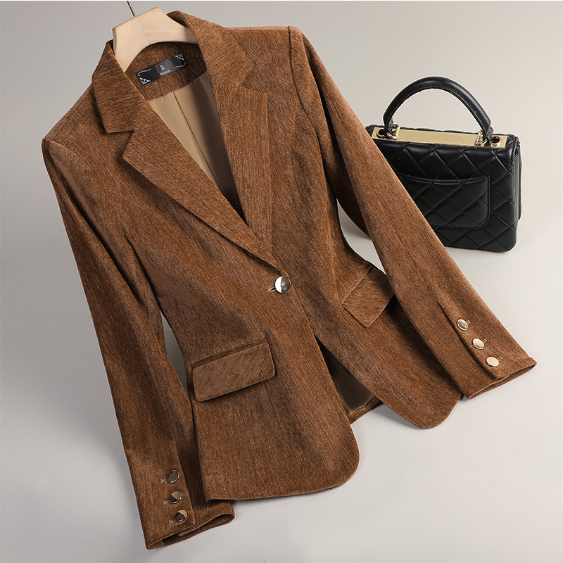 Women Formal Wear With Blazer - Blazer de Veludo Amarelo para Mulheres,