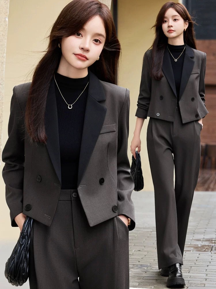 Women'S Formal Wear Pants Suit - Blazer curto cinza para mulheres, nova