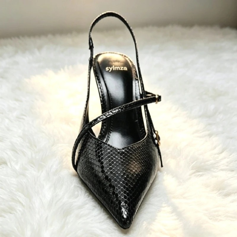 Sexy dedo do pé apontado textu - Slingback Heel Formal avaliação e preço