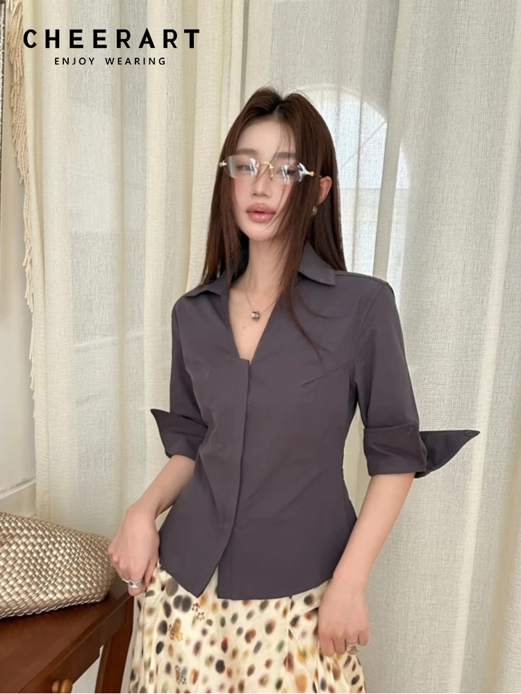 CHEERART Blusas e Camisas Femi - Women Formal Wear Korean avaliação e preço