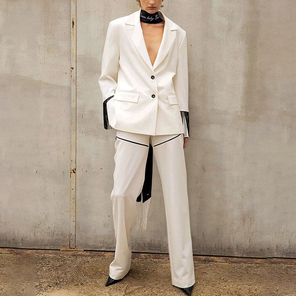 Moda branco conjuntos de duas  - Women Formal Wear Without Blazer avaliação e preço